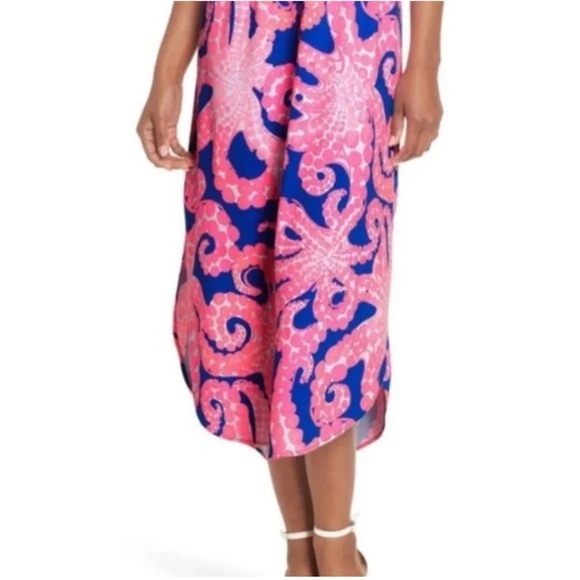 Lilly Pulitzer Meridian Strapless Midi Dress Ikat Blue Mocean Style 29525 Small - Picture 2 of 9